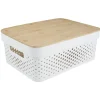 Rangement|Gifi Panière de rangement blanche avec couvercle en bambou