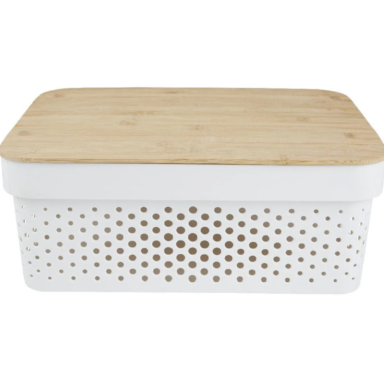 Rangement|Gifi Panière de rangement blanche avec couvercle en bambou