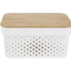 Rangement|Gifi Panière de rangement blanche avec couvercle en bambou petit modèle