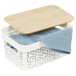 Rangement|Gifi Panière de rangement blanche avec couvercle en bambou moyen modèle