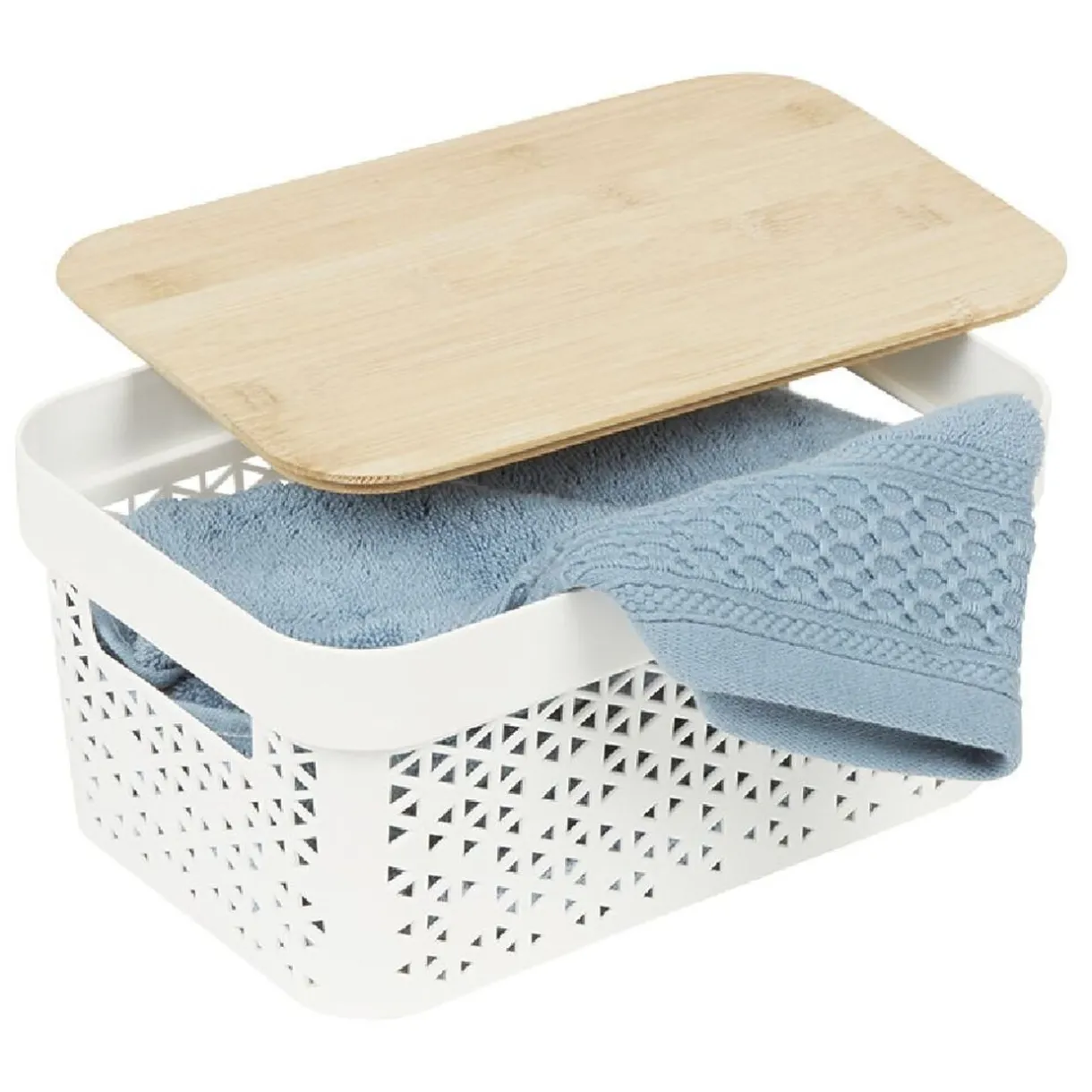 Rangement|Gifi Panière de rangement blanche avec couvercle en bambou moyen modèle
