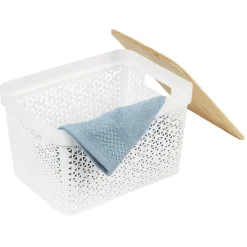 Rangement|Gifi Panière de rangement blanche avec couvercle en bambou moyen modèle