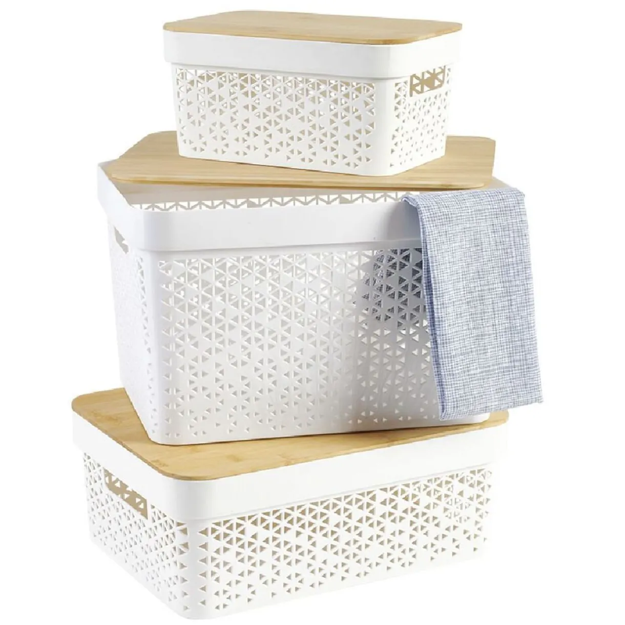 Rangement|Gifi Panière de rangement blanche avec couvercle en bambou moyen modèle