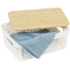 Rangement|Gifi Panière de rangement blanche avec couvercle en bambou petit modèle