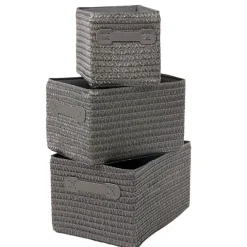 Rangement|Gifi Panière de rangement grise effet tressé x3