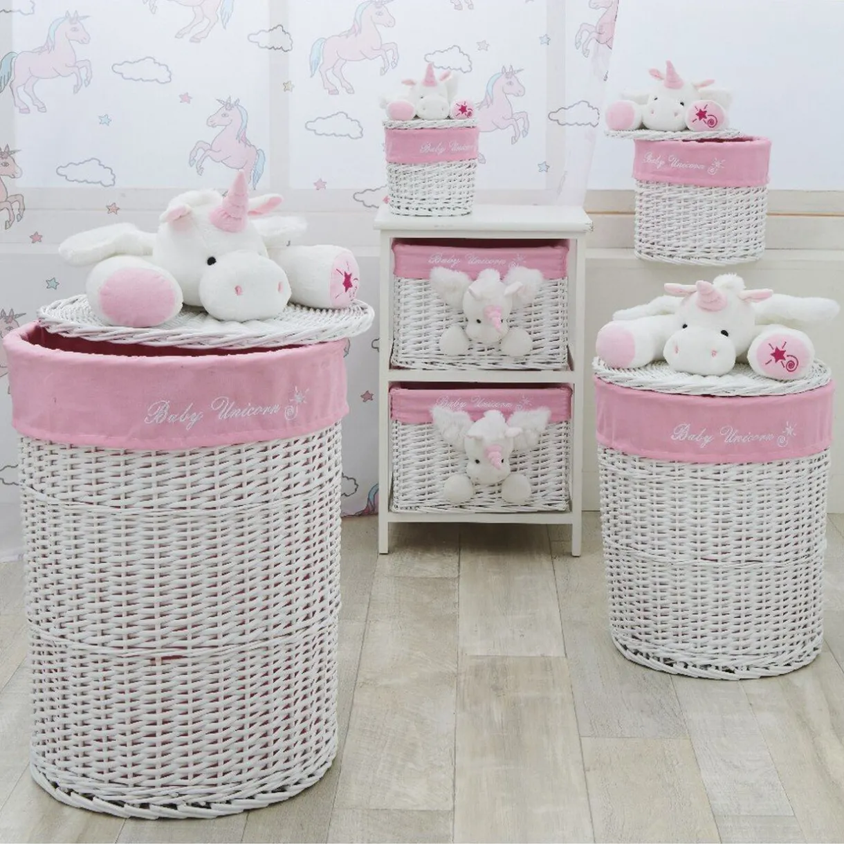 Rangement|Gifi Panière de rangement ronde enfant licorne blanc rose 18 cm