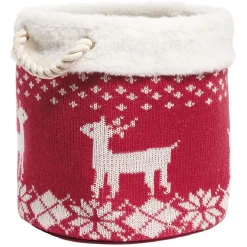Rangement|Gifi Panière de rangement style chaussette de Noël rouge et blanc Ø30xH30cm