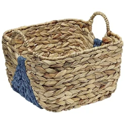 Rangement|Gifi Panière en Jonc de mer bicolore bleu naturel avec 2 anses taille S