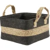 Rangement|Gifi Panière en jonc de mer noir avec bande déco naturel - 25x23xH25 cm