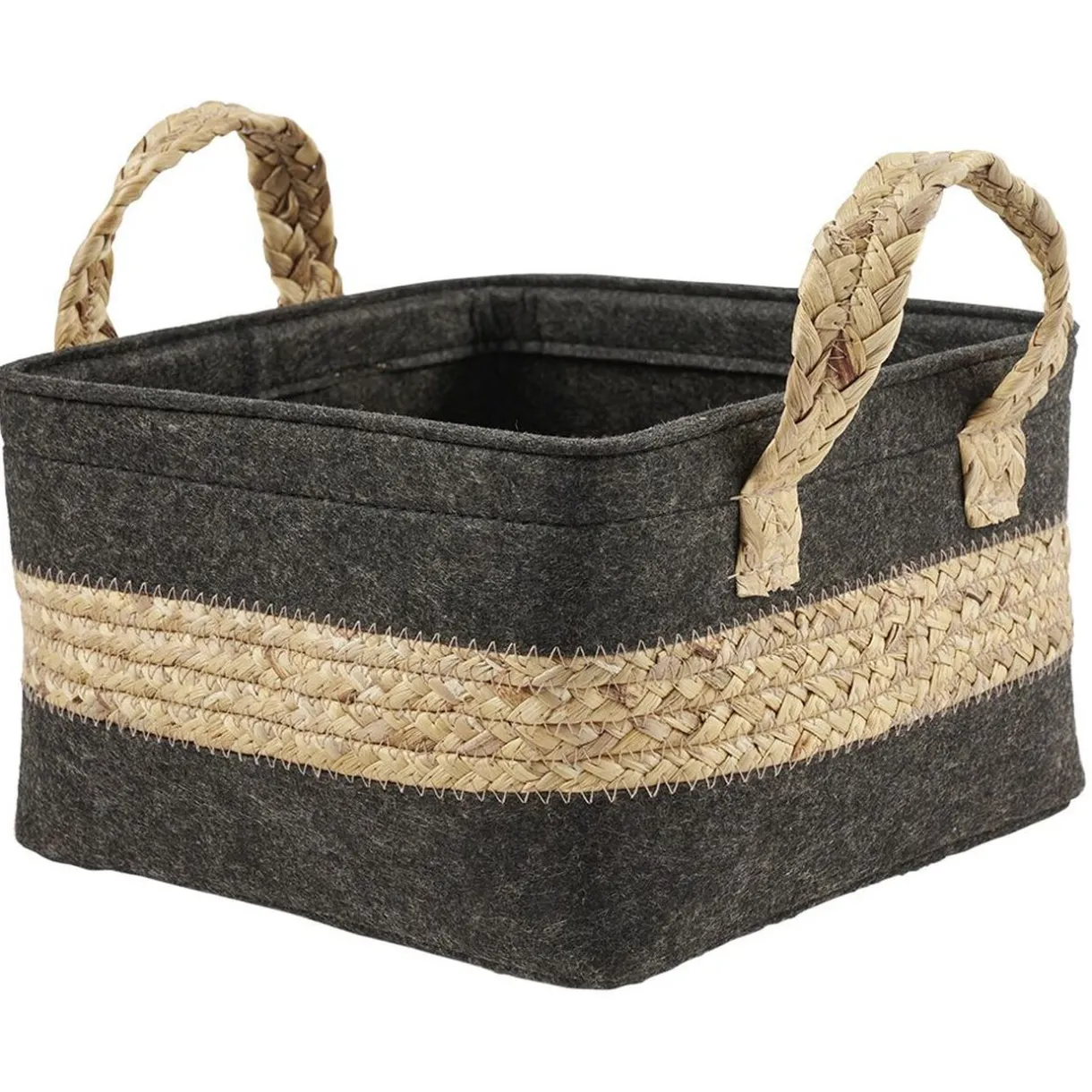 Rangement|Gifi Panière en jonc de mer noir avec bande déco naturel - 25x23xH25 cm