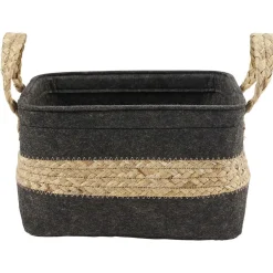 Rangement|Gifi Panière en jonc de mer noir avec bande déco naturel - 25x23xH25 cm