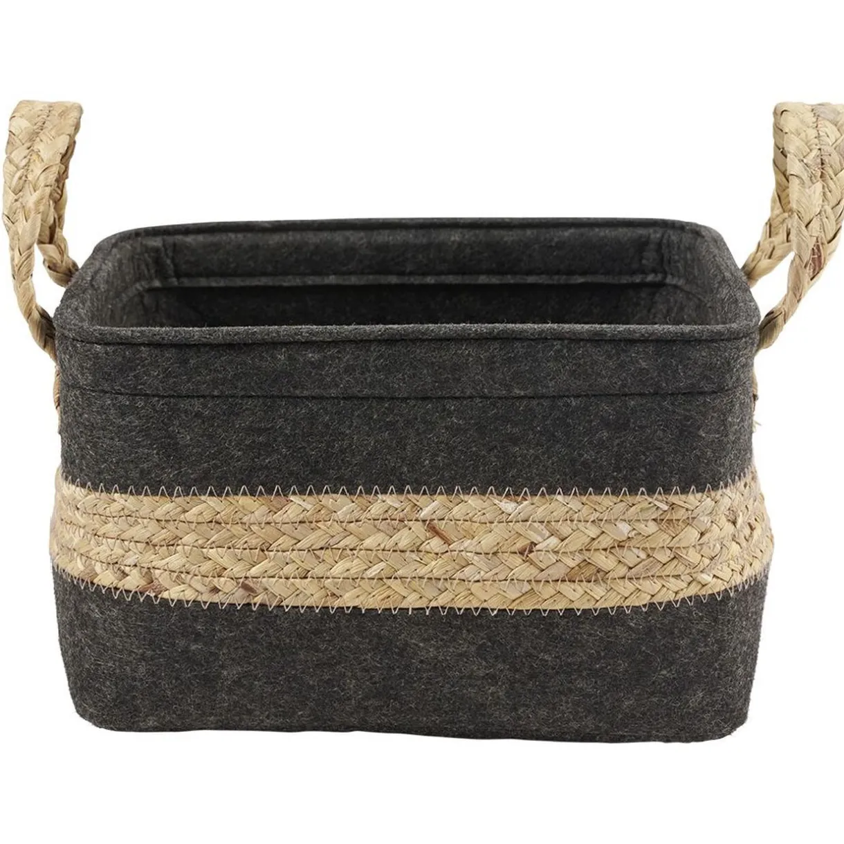 Rangement|Gifi Panière en jonc de mer noir avec bande déco naturel - 25x23xH25 cm