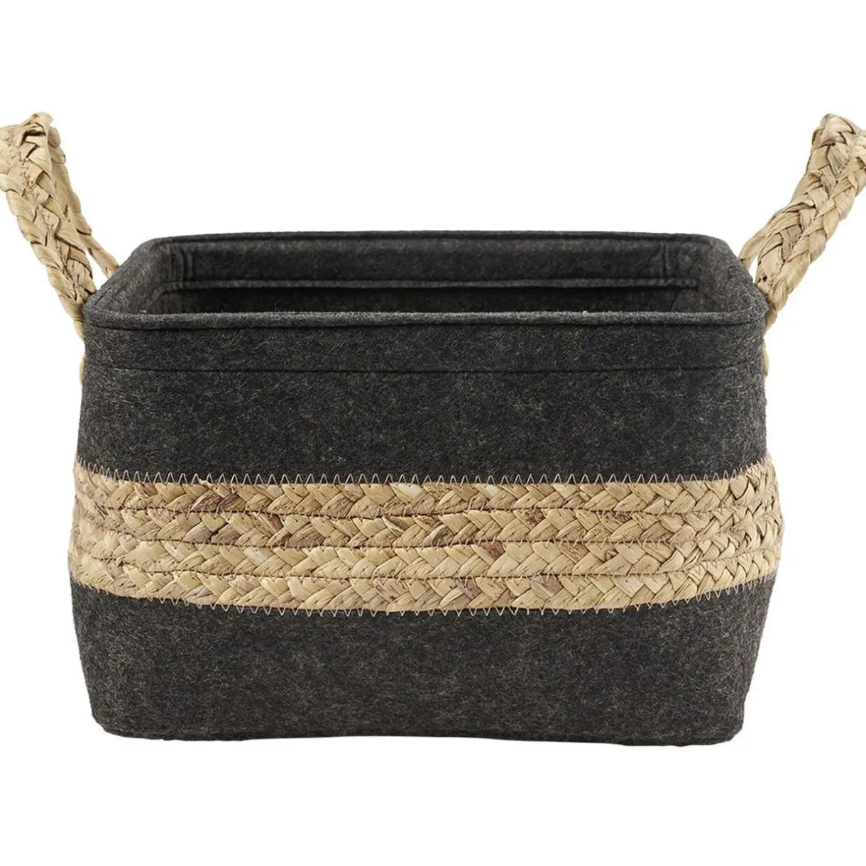 Rangement|Gifi Panière en jonc de mer noir avec bande déco naturel - 29x25xH29 cm