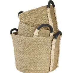 Rangement|Gifi Panière en jonc naturel avec anse effet cuir x3