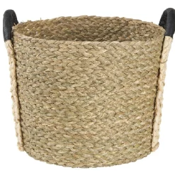 Rangement|Gifi Panière en jonc naturel avec anse effet cuir x3