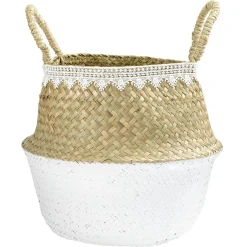 Rangement|Gifi Panière en jute blanc naturel décor dentelle Ø28xH25 cm