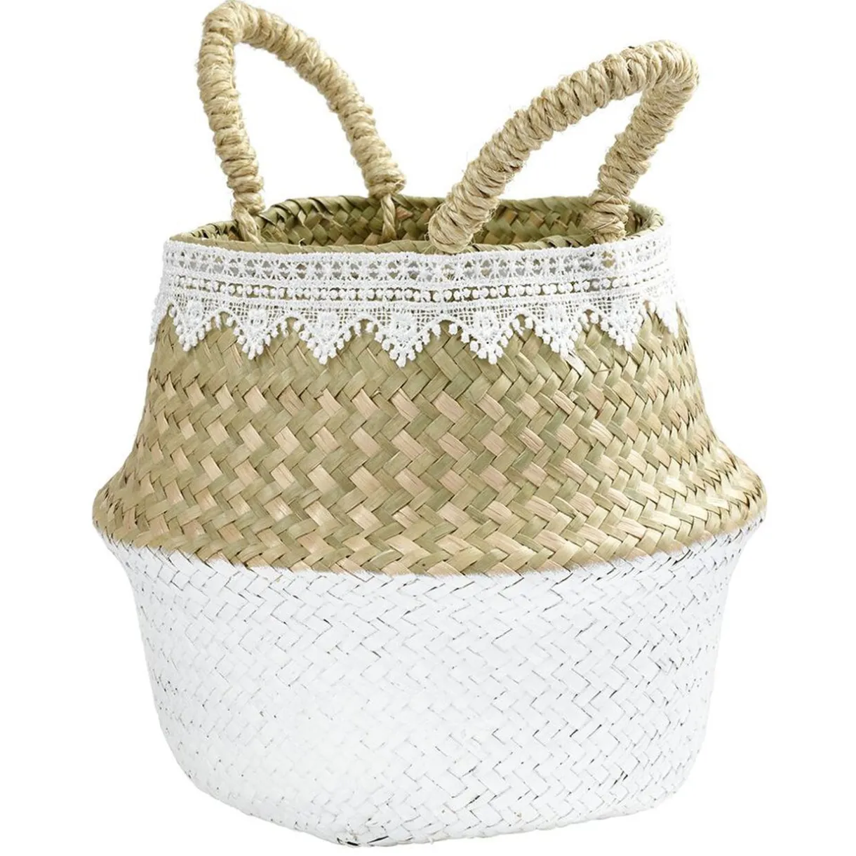 Rangement|Gifi Panière en jute blanc naturel décor dentelle Ø20xH15 cm