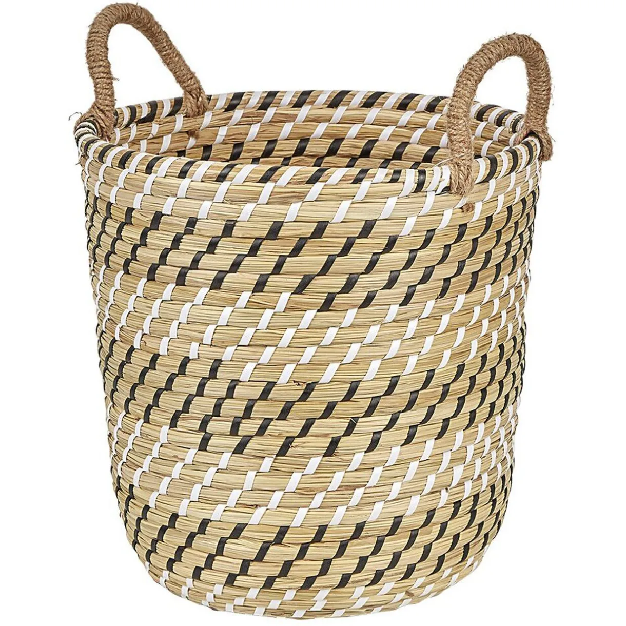 Rangement|Gifi Panière forme seau en jonc de mer naturel blanc noir