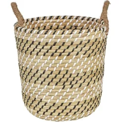 Rangement|Gifi Panière forme seau en jonc de mer naturel blanc noir