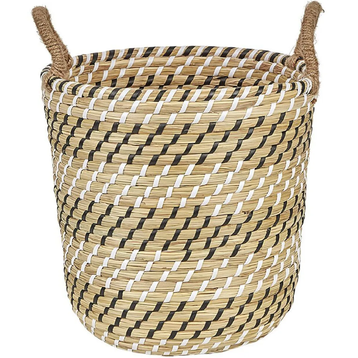 Rangement|Gifi Panière forme seau en jonc de mer naturel blanc noir