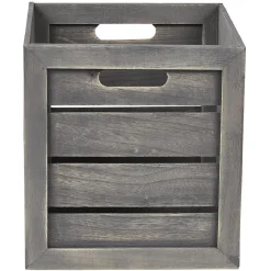 Rangement|Gifi Panière grise rectangulaire en bois cérusé Box Cube