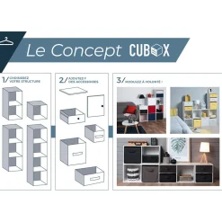 Rangement|Gifi Panière grise rectangulaire en bois cérusé Box Cube