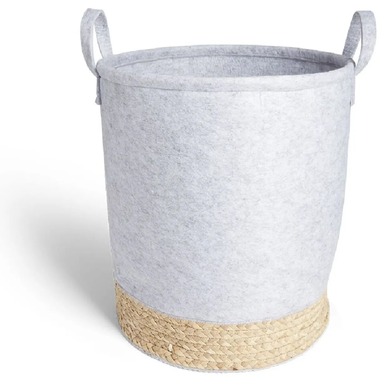 Rangement|Gifi Panière jacinthe d'eau feutrine beige et gris clair Ø35xH40cm