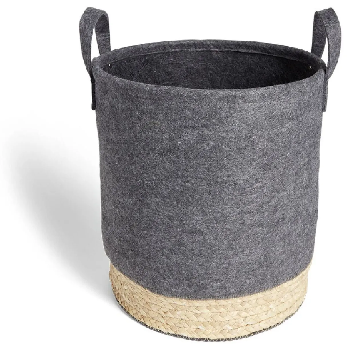 Rangement|Gifi Panière jacinthe d'eau feutrine beige et gris foncé Ø30xH35cm