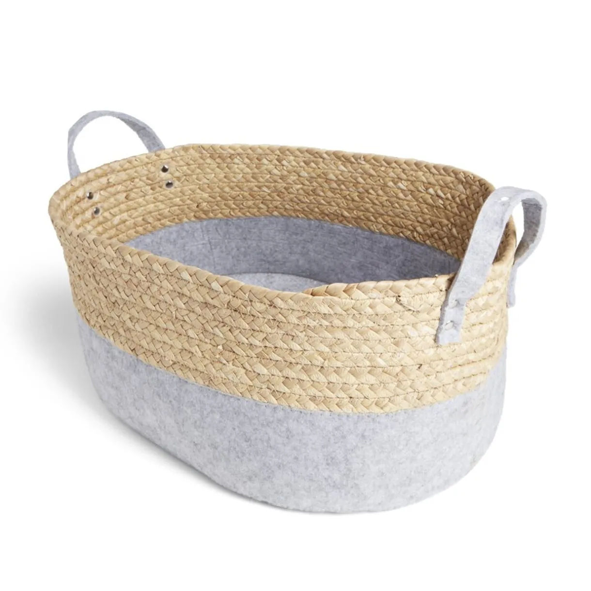 Rangement|Gifi Panière jacinthe d'eau feutrine beige et gris clair 44x33xH20cm