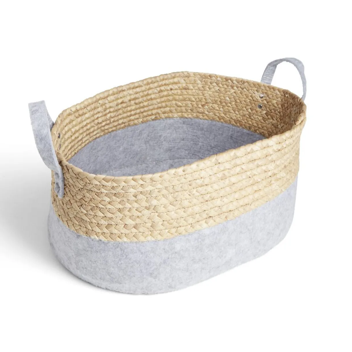 Rangement|Gifi Panière jacinthe d'eau feutrine beige et gris clair 44x33xH20cm