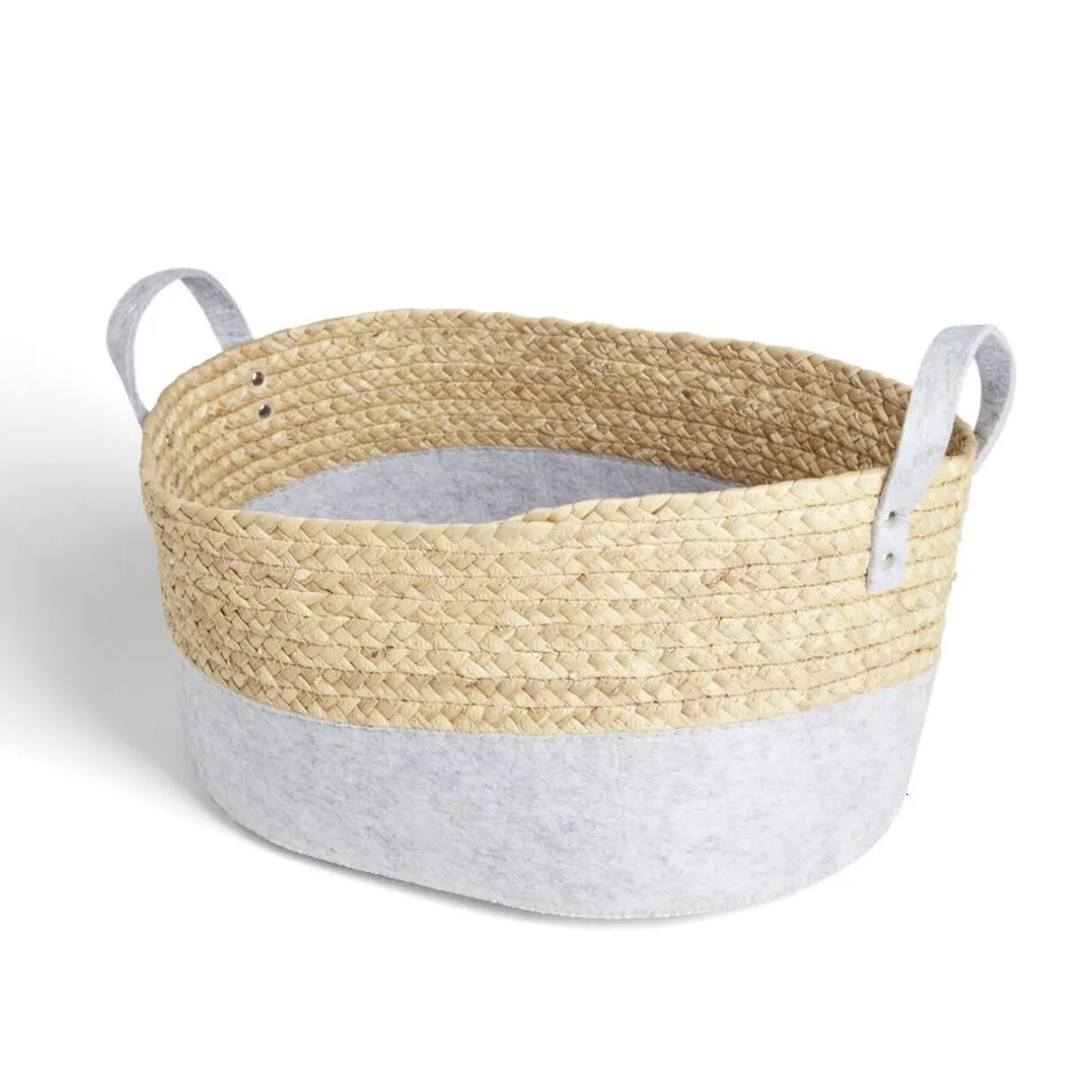 Rangement|Gifi Panière jacinthe d'eau feutrine beige et gris clair 40x30xH18cm