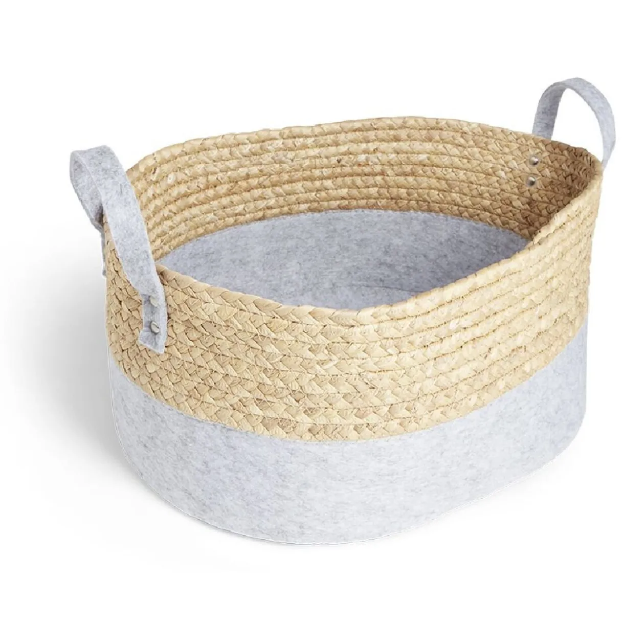 Rangement|Gifi Panière jacinthe d'eau feutrine beige et gris clair 40x30xH18cm