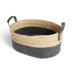 Rangement|Gifi Panière jacinthe d'eau feutrine beige et gris foncé 37x27xH15cm