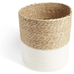 Rangement|Gifi Panière naturelle jacinthe d'eau coton beige et blanc Ø21xH21cm