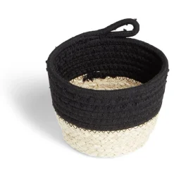 Rangement|Gifi Panière naturelle jacinthe d'eau coton beige et noir Ø15xH12cm