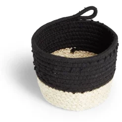 Rangement|Gifi Panière naturelle jacinthe d'eau coton beige et noir Ø18xH16cm