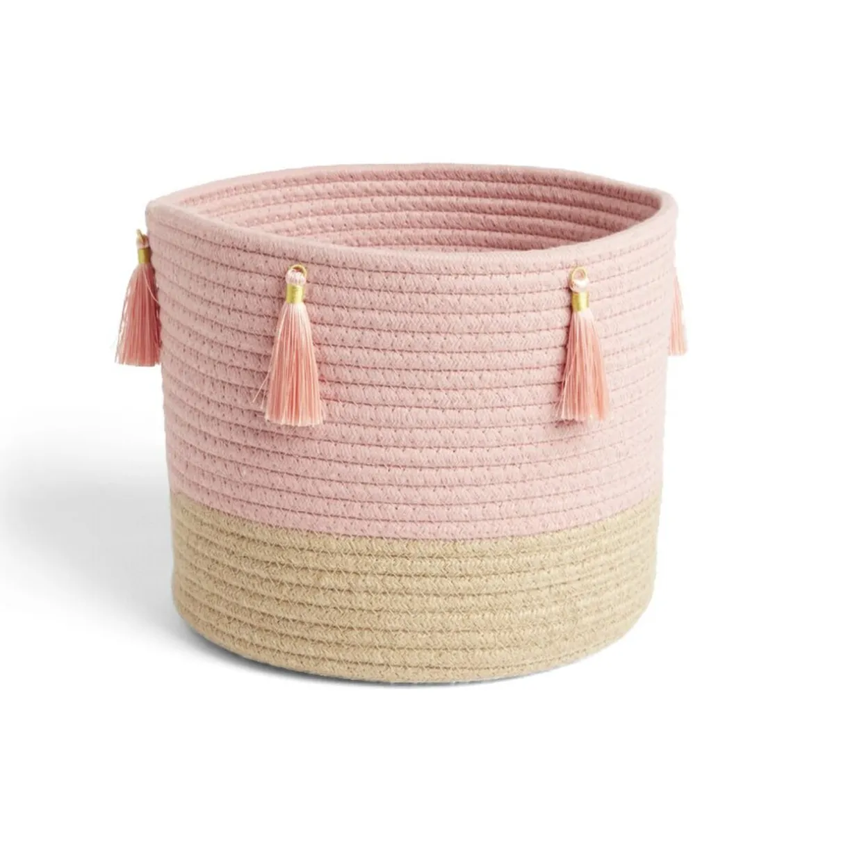 Rangement|Gifi Panière naturelle jute coton beige et rose Ø26xH24cm