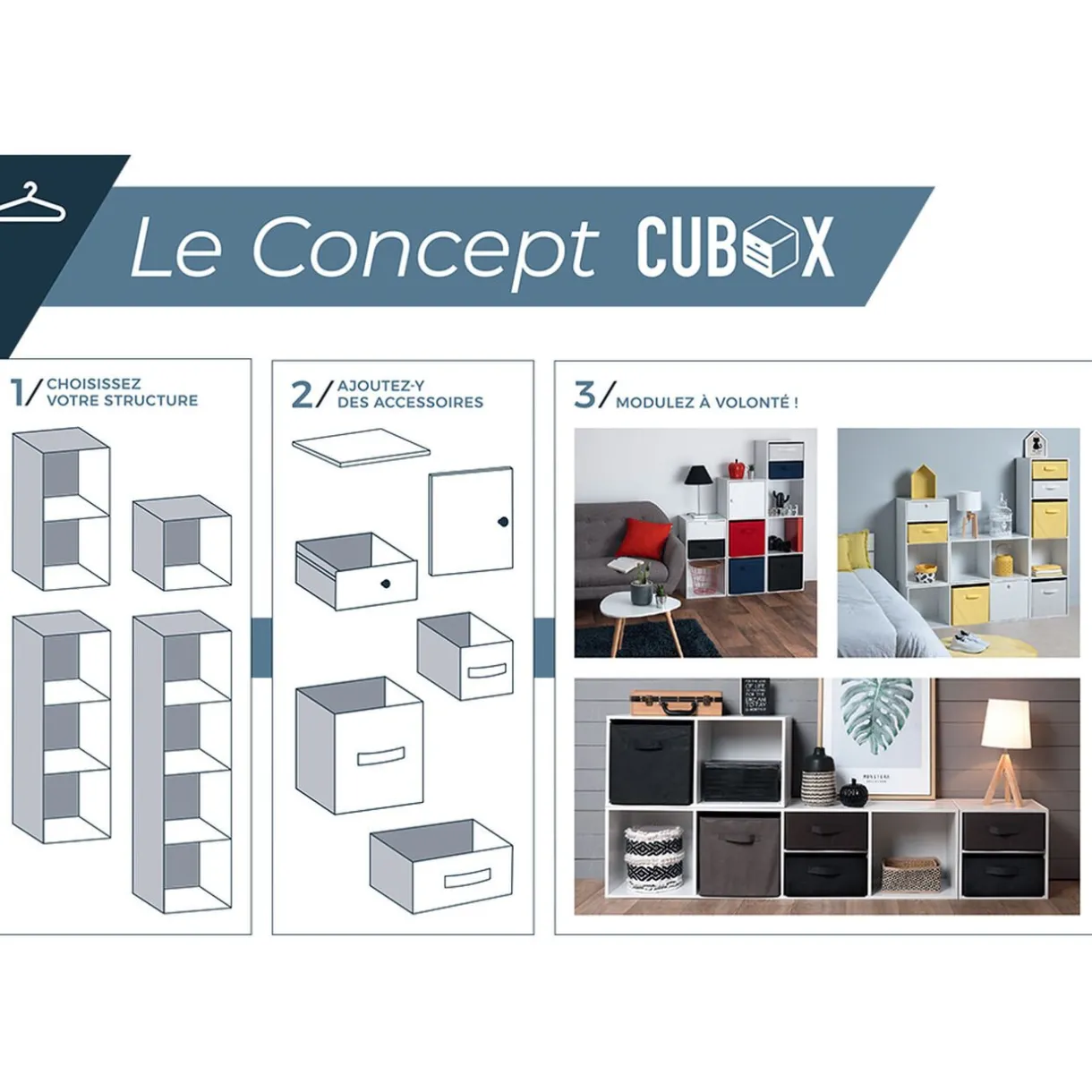 Rangement|Gifi Panière noire motif géométrique blanc collection Urban 1 Box Cube