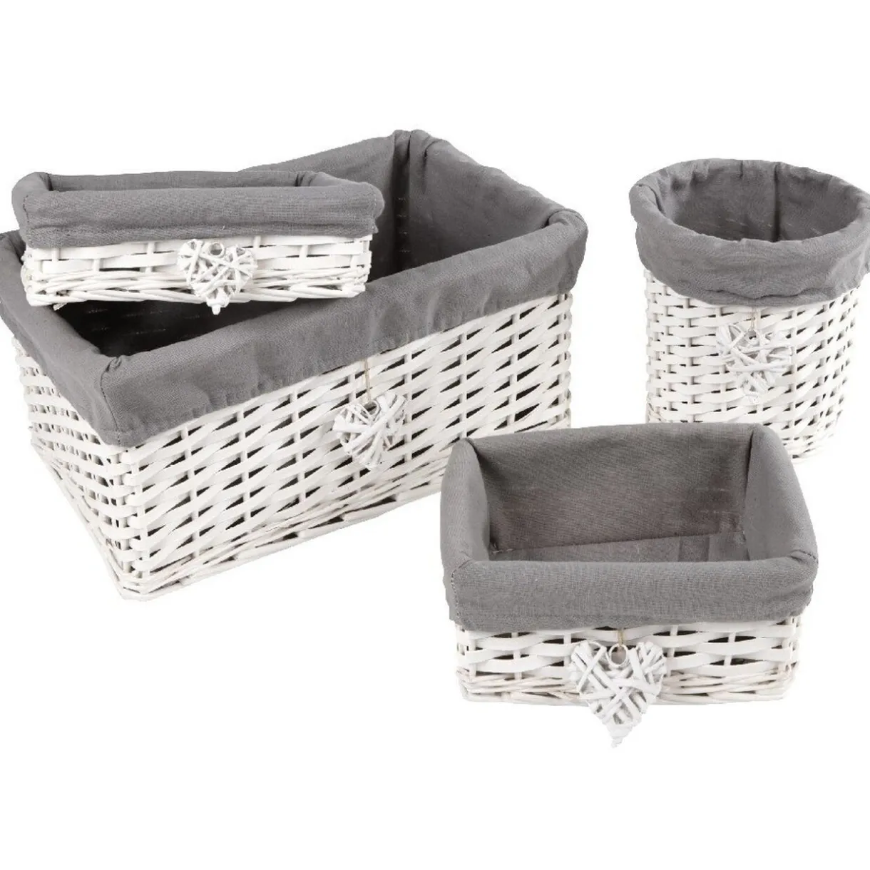 Rangement|Gifi Panière osier blanche et tissu gris