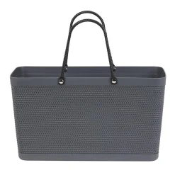 Rangement|Gifi Panière plastique gris effet tressé anses noires