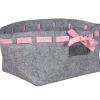Rangement|Gifi Panière rectangulaire grise avec ruban rose