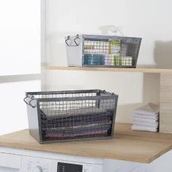 Rangement|Gifi Panière rectangulaire métal ajouré gris H. 15,5 cm