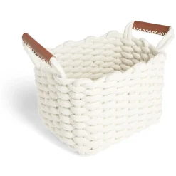 Rangement|Gifi Panière rectangulaire tricot coton blanc 28x17xH23cm