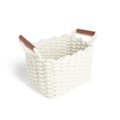 Rangement|Gifi Panière rectangulaire tricot coton blanc 28x17xH23cm