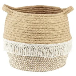 Rangement|Gifi Panière ronde coton tissé naturel décor macramé Ø30xH.26 cm