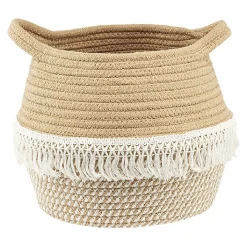 Rangement|Gifi Panière ronde coton tissé naturel décor macramé Ø28xH.23 cm