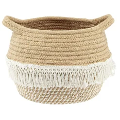 Rangement|Gifi Panière ronde coton tissé naturel décor macramé Ø26xH.20 cm