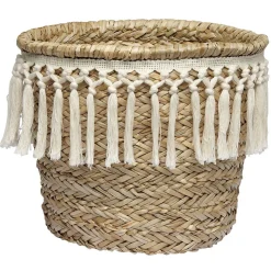 Rangement|Gifi Panière ronde en jonc décor macramé Ø19 cm
