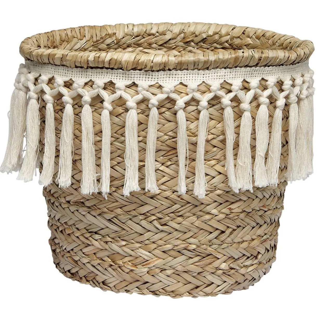 Rangement|Gifi Panière ronde en jonc décor macramé Ø19 cm