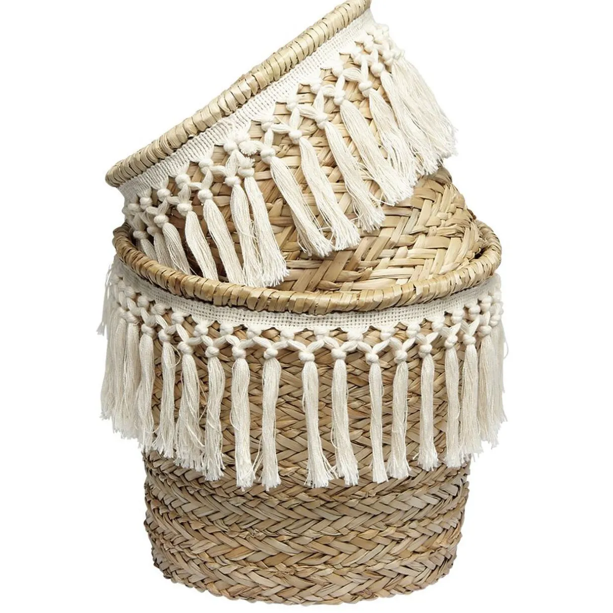 Rangement|Gifi Panière ronde en jonc décor macramé Ø19 cm